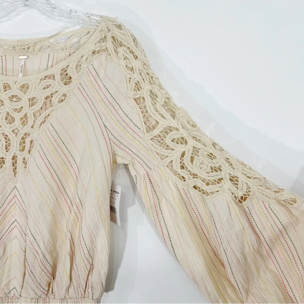 Free People Floating Memories Blouse in Natural Combo Size XS NWT